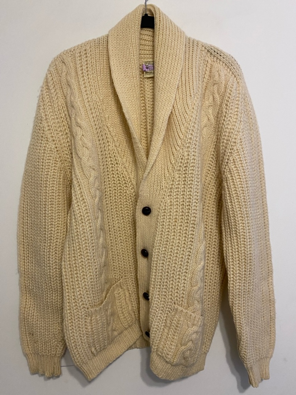 Ireland made Men's Shawl Collar Cable Knit Cardigan - Cream